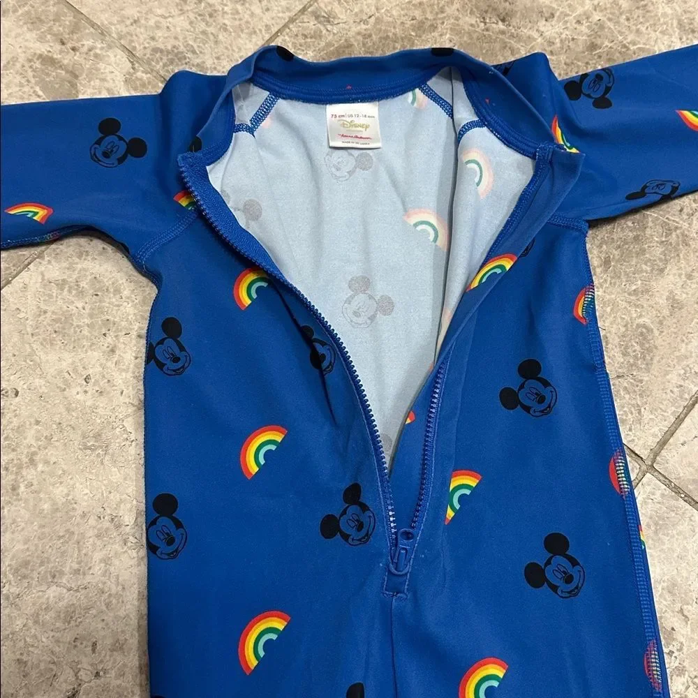 Hanna Andersson Mickey Mouse Disney Rainbow Rashguard 1pc Swimsuit Sz 75 12-18M